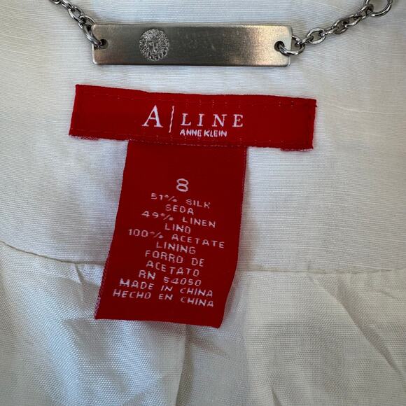 Anne Klein Creamy White Silk Linen Blend Notched Collar Single Button Blazer-8 - Picture 3 of 11